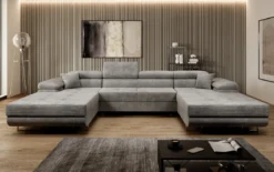Designer Sofa Calvera U mit Schlaf- und Klappfunktion in Cord