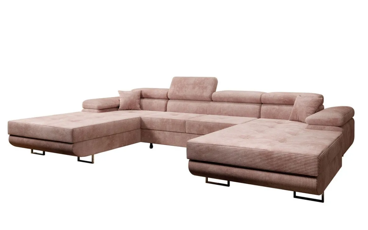 Designer Sofa Calvera U mit Schlaf- und Klappfunktion in Cord