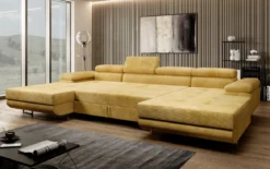 Designer Sofa Calvera U mit Schlaf- und Klappfunktion in Cord