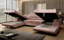 Designer Sofa Calvera U mit Schlaf- und Klappfunktion in Cord