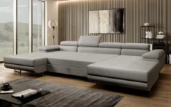 Designer Sofa Calvera U mit Schlaf- und Klappfunktion in Bouclé