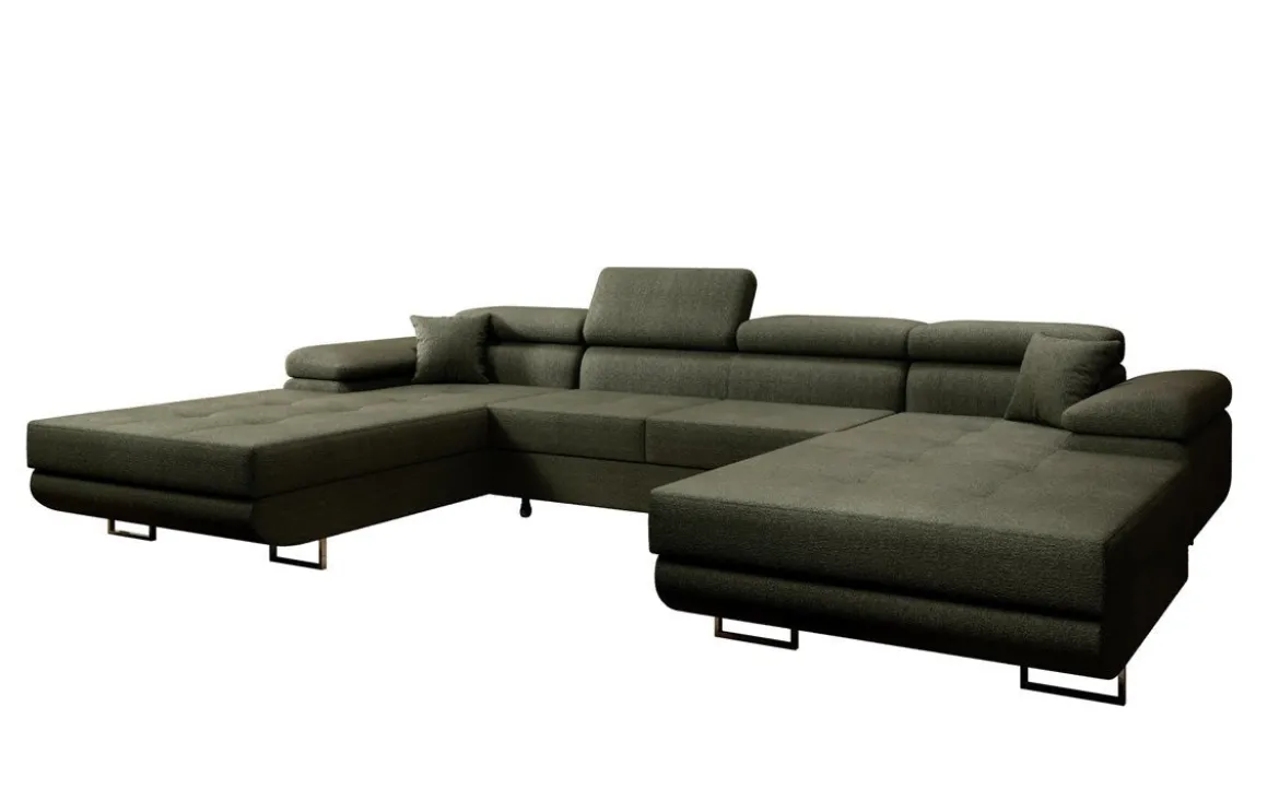 Designer Sofa Calvera U mit Schlaf- und Klappfunktion in Bouclé