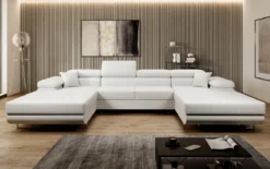 Designer Sofa Calvera U mit Schlaf- und Klappfunktion in Bouclé