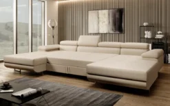 Designer Sofa Calvera U mit Schlaf- und Klappfunktion in Bouclé