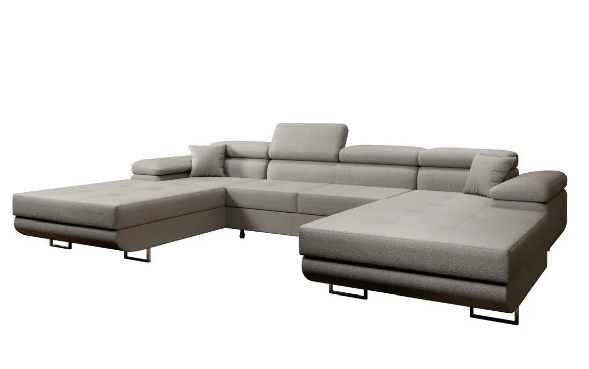 Designer Sofa Calvera U mit Schlaf- und Klappfunktion in Bouclé
