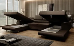 Designer Sofa Calvera U mit Schlaf- und Klappfunktion in Bouclé
