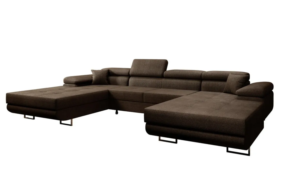 Designer Sofa Calvera U mit Schlaf- und Klappfunktion in Bouclé