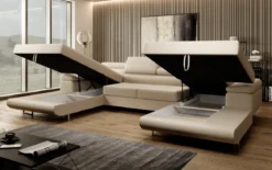 Designer Sofa Calvera U mit Schlaf- und Klappfunktion in Bouclé