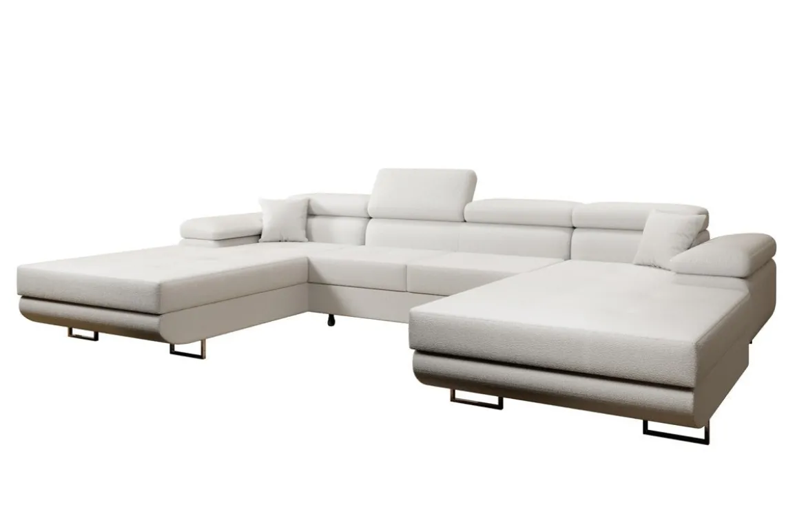Designer Sofa Calvera U mit Schlaf- und Klappfunktion in Bouclé