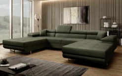 Designer Sofa Calvera U mit Schlaf- und Klappfunktion in Bouclé