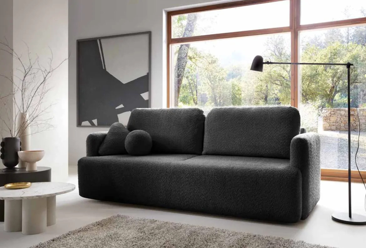 Designer Sofa Celiné Bouclé mit Schlaffunktion und Stauraum