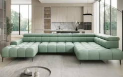 Designer Sofa Ceora U mit elektrischer Schlaffunktion und verstellbarerer Rückenlehne in Echtleder