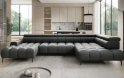 Designer Sofa Ceora U mit elektrischer Schlaffunktion und verstellbarerer Rückenlehne in Echtleder