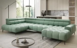 Designer Sofa Ceora U mit elektrischer Schlaffunktion und verstellbarerer Rückenlehne in Echtleder