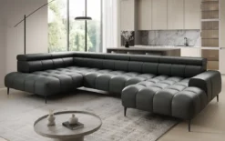 Designer Sofa Ceora U mit elektrischer Schlaffunktion und verstellbarerer Rückenlehne in Echtleder