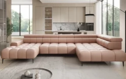 Designer Sofa Ceora U mit elektrischer Schlaffunktion und verstellbarerer Rückenlehne in Echtleder