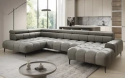 Designer Sofa Ceora U mit elektrischer Schlaffunktion und verstellbarerer Rückenlehne in Echtleder