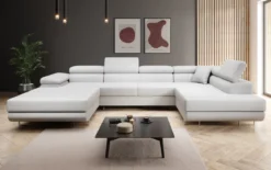 Designer Sofa Lago mit Schlaf - und Klappfunktion in Bouclé