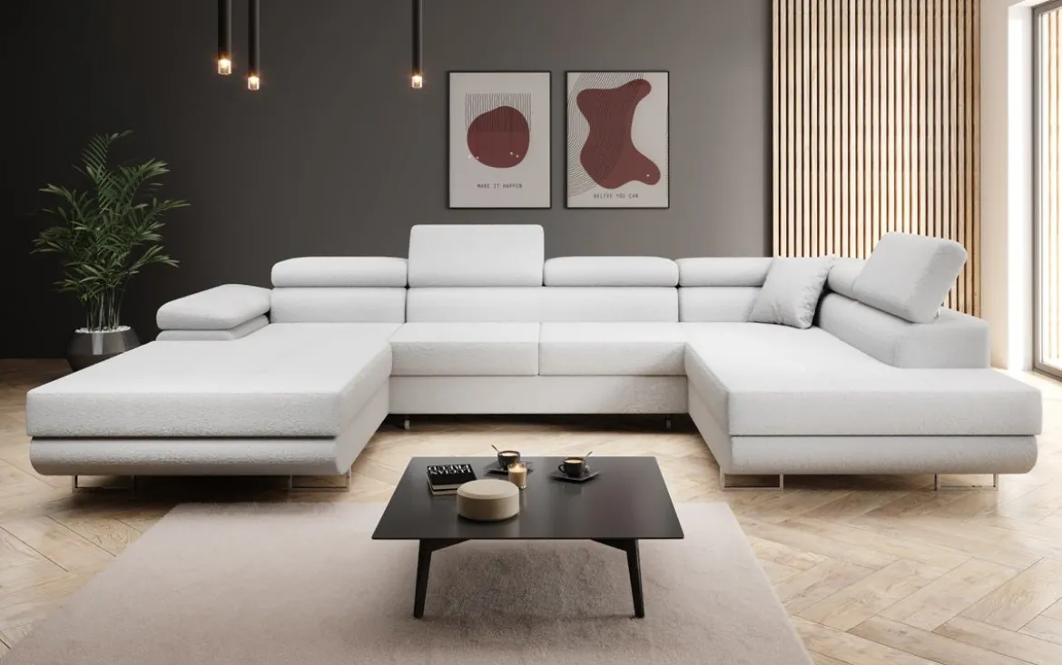 Designer Sofa Lago mit Schlaf - und Klappfunktion in Bouclé