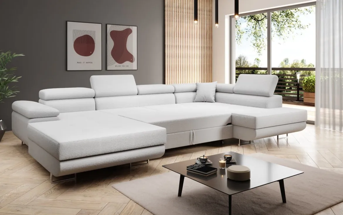 Designer Sofa Lago mit Schlaf - und Klappfunktion in Bouclé