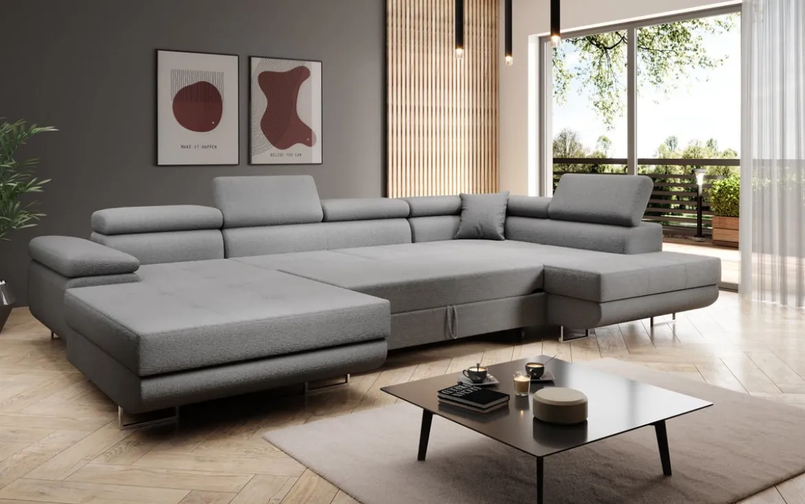 Designer Sofa Lago mit Schlaf - und Klappfunktion in Bouclé