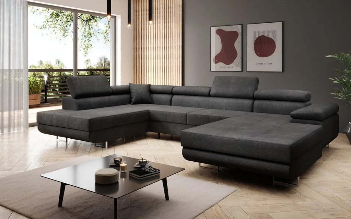 Designer Sofa Lago mit Schlaf - und Klappfunktion in Bouclé