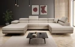 Designer Sofa Lago mit Schlaf - und Klappfunktion in Bouclé
