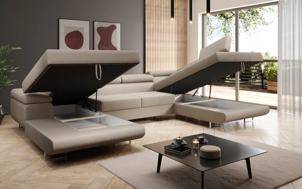 Designer Sofa Lago mit Schlaf - und Klappfunktion in Bouclé