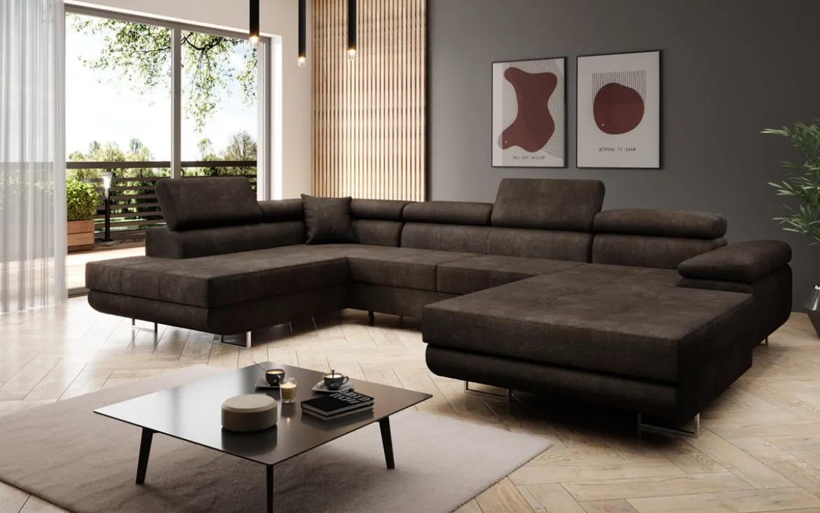 Designer Sofa Lago mit Schlaf - und Klappfunktion in Bouclé