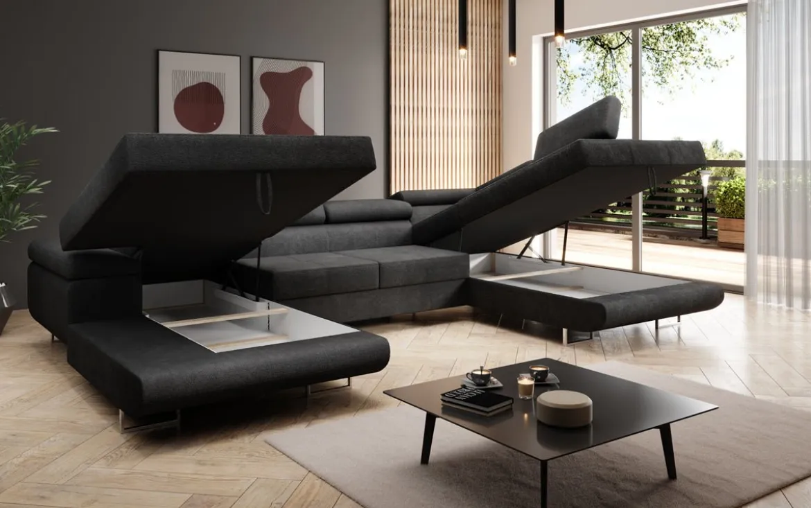 Designer Sofa Lago mit Schlaf - und Klappfunktion in Bouclé