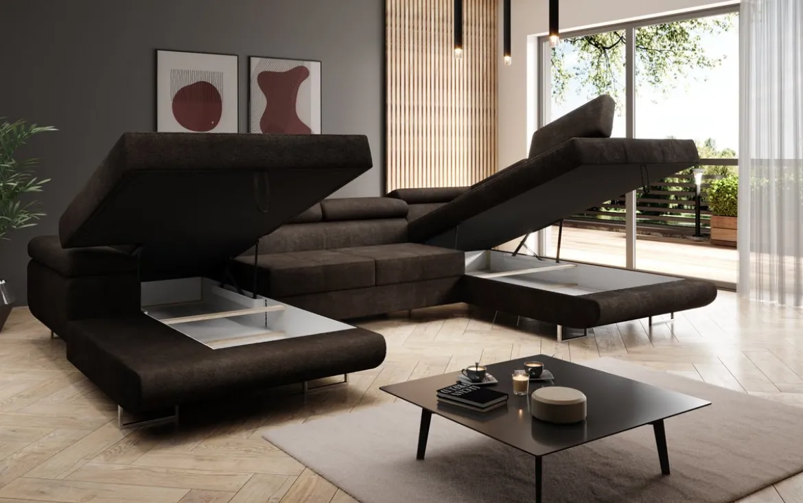 Designer Sofa Lago mit Schlaf - und Klappfunktion in Bouclé