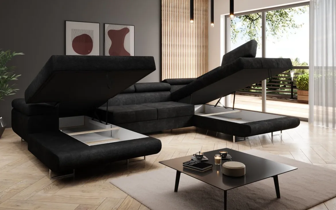Designer Sofa Lago mit Schlaf - und Klappfunktion in Bouclé