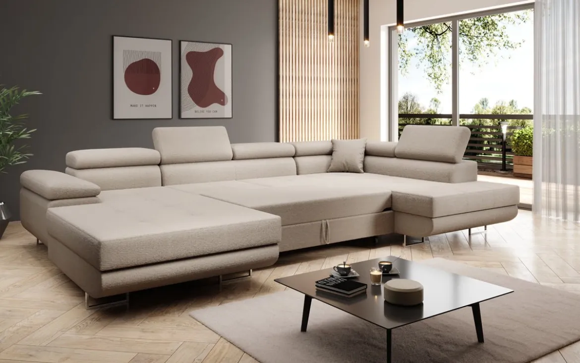 Designer Sofa Lago mit Schlaf - und Klappfunktion in Bouclé