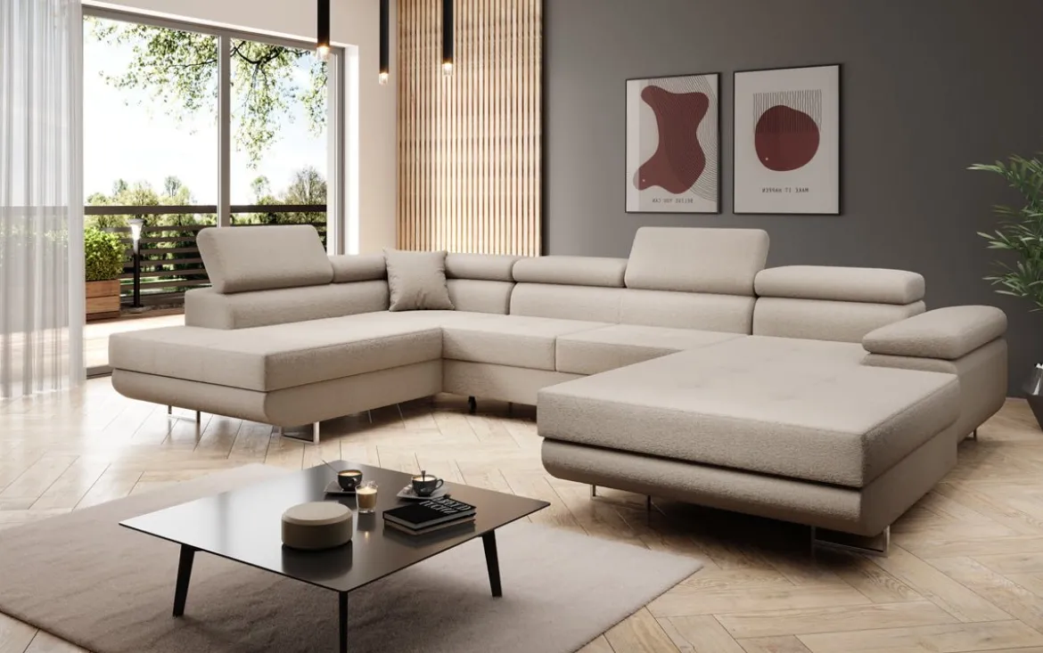 Designer Sofa Lago mit Schlaf - und Klappfunktion in Bouclé