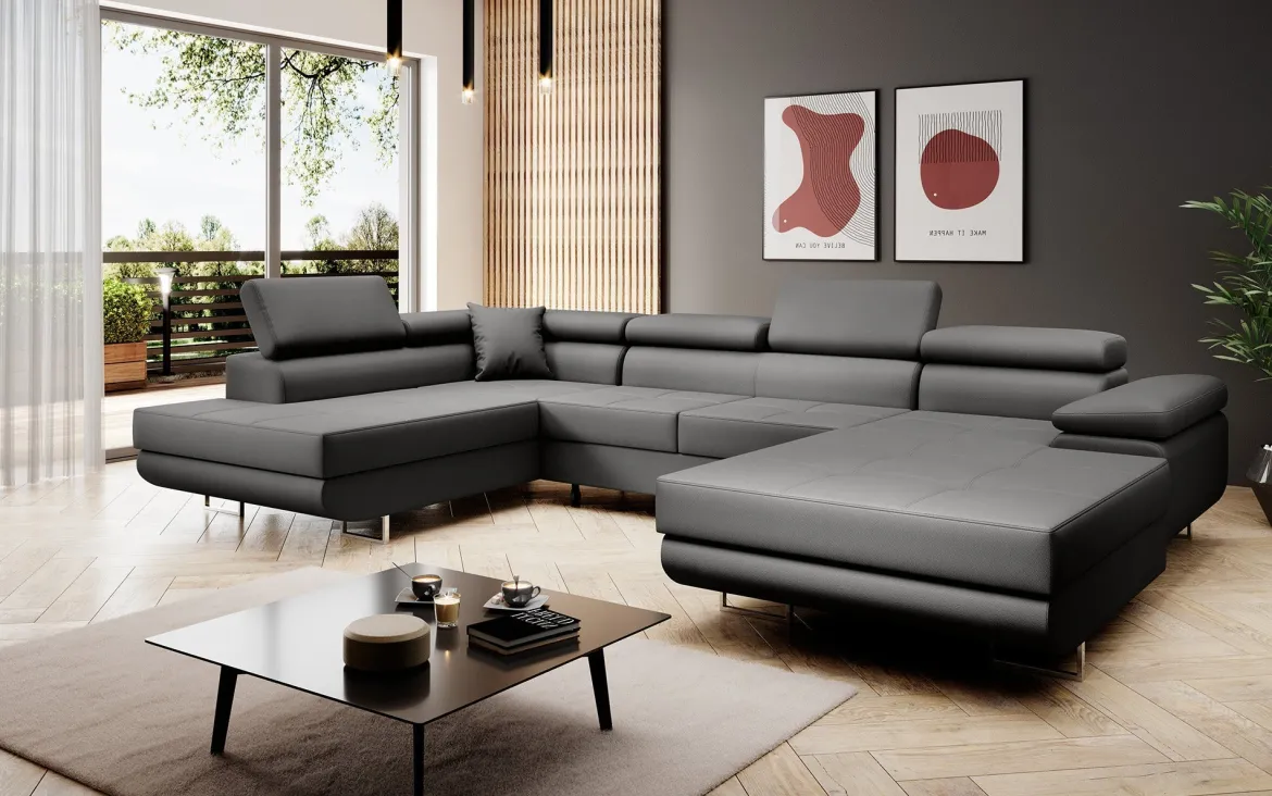 Designer Sofa Lago mit Schlaf - und Klappfunktion in Kunstleder