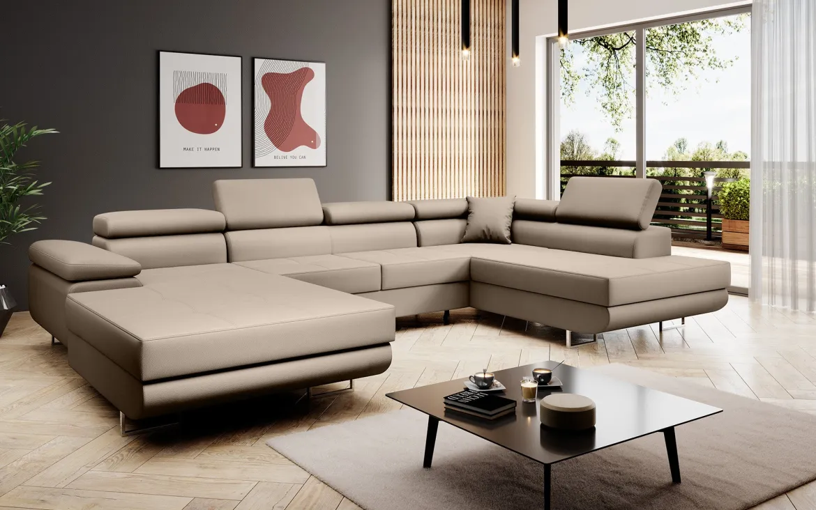 Designer Sofa Lago mit Schlaf - und Klappfunktion in Kunstleder
