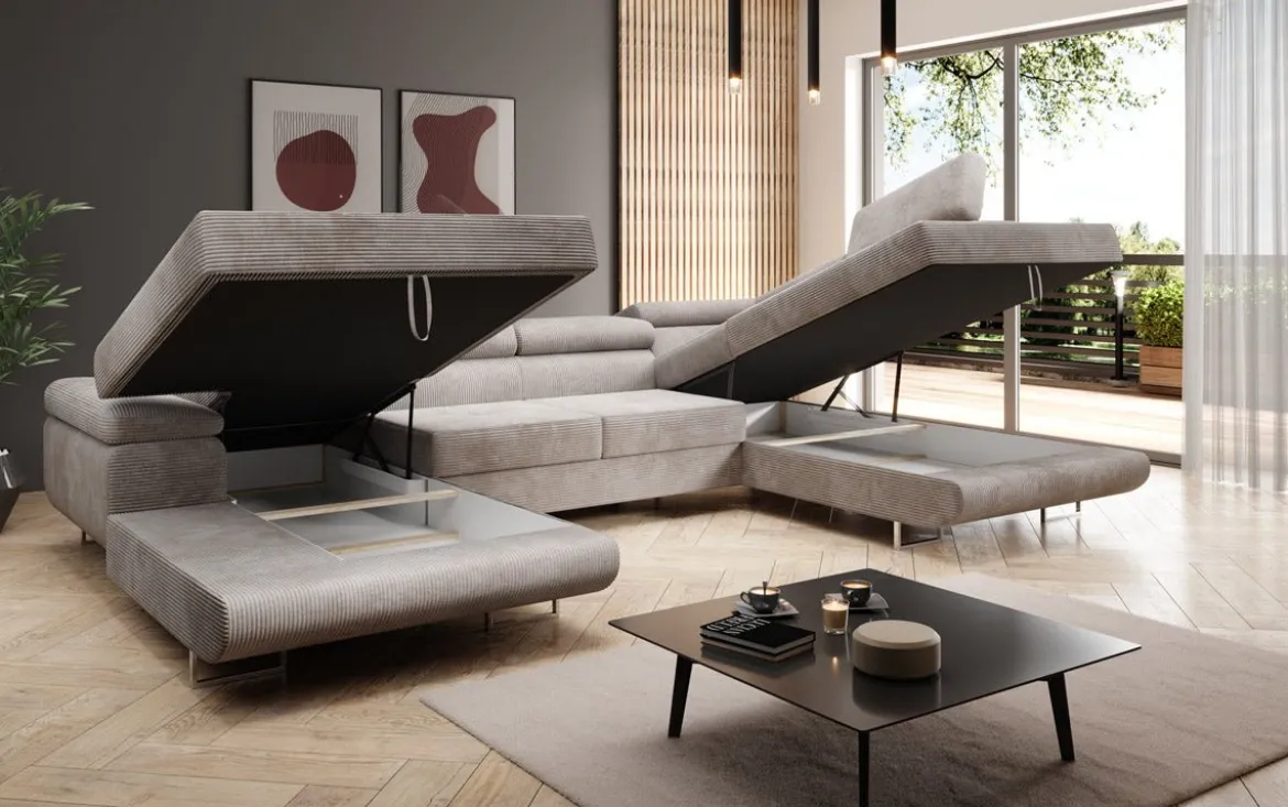 Designer Sofa Lago mit Schlaf - und Klappfunktion in Cord