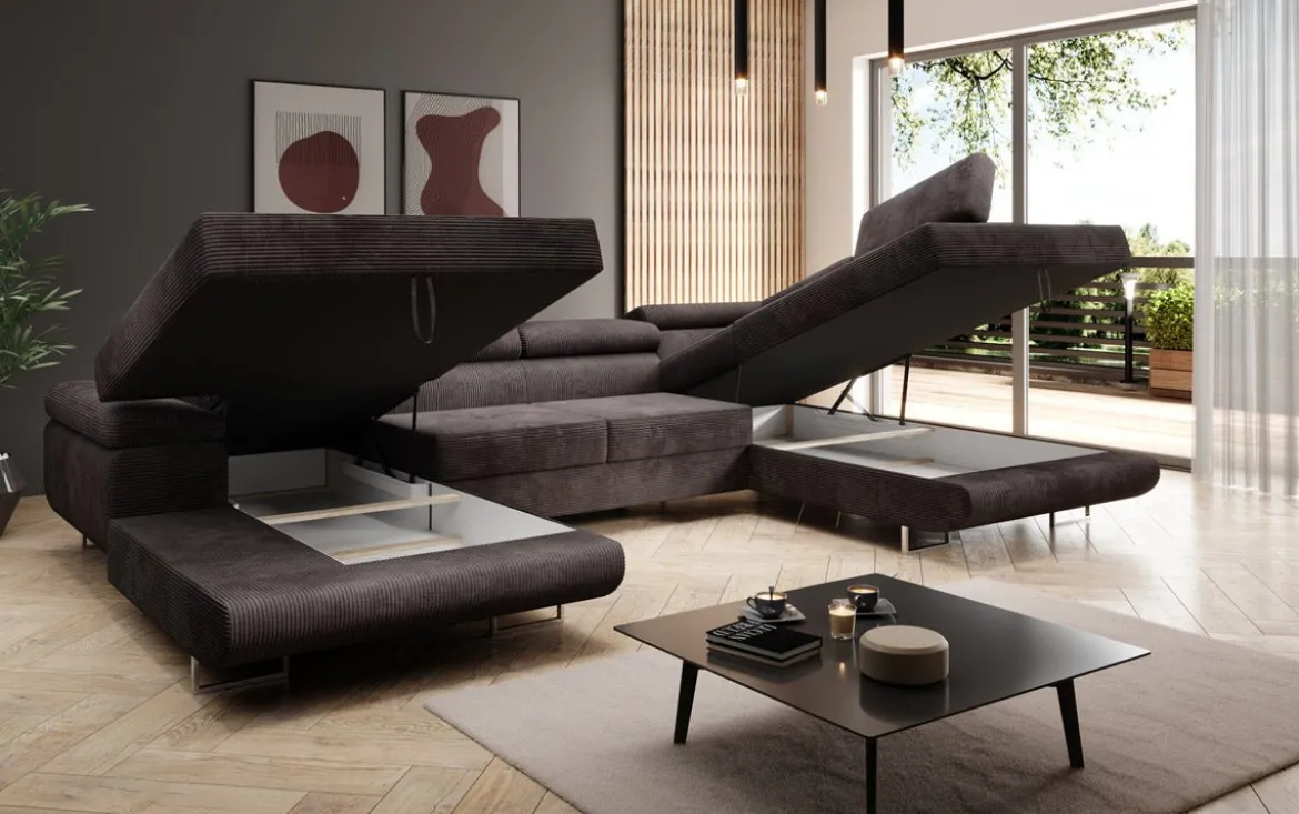 Designer Sofa Lago mit Schlaf - und Klappfunktion in Cord