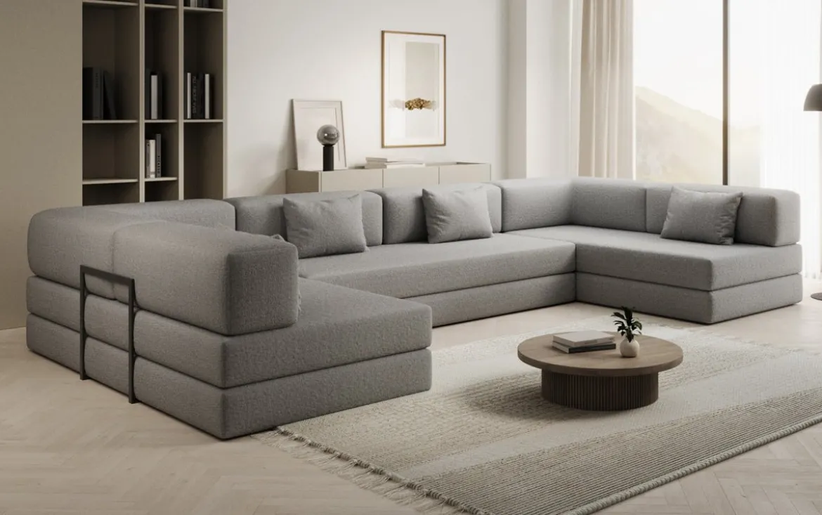 Designer Sofa Lazy U in Bouclé