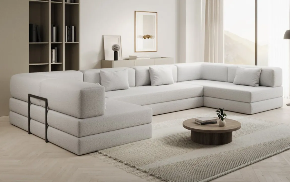 Designer Sofa Lazy U in Bouclé