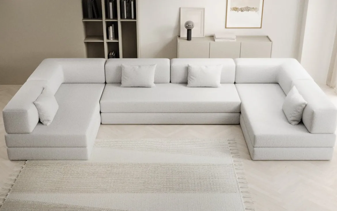 Designer Sofa Lazy U in Bouclé