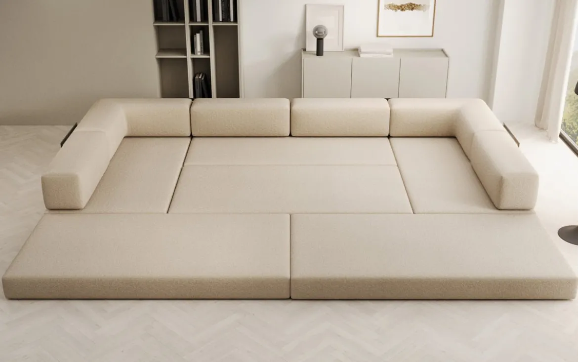 Designer Sofa Lazy U in Bouclé