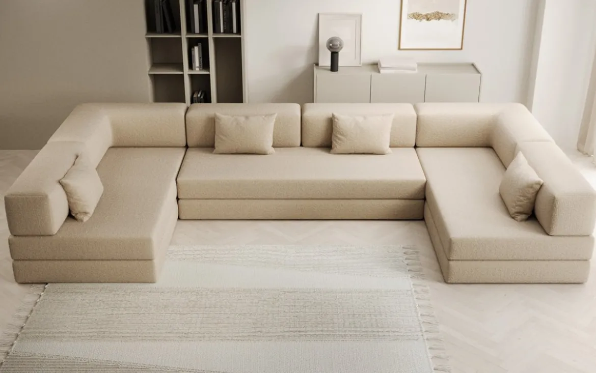 Designer Sofa Lazy U in Bouclé