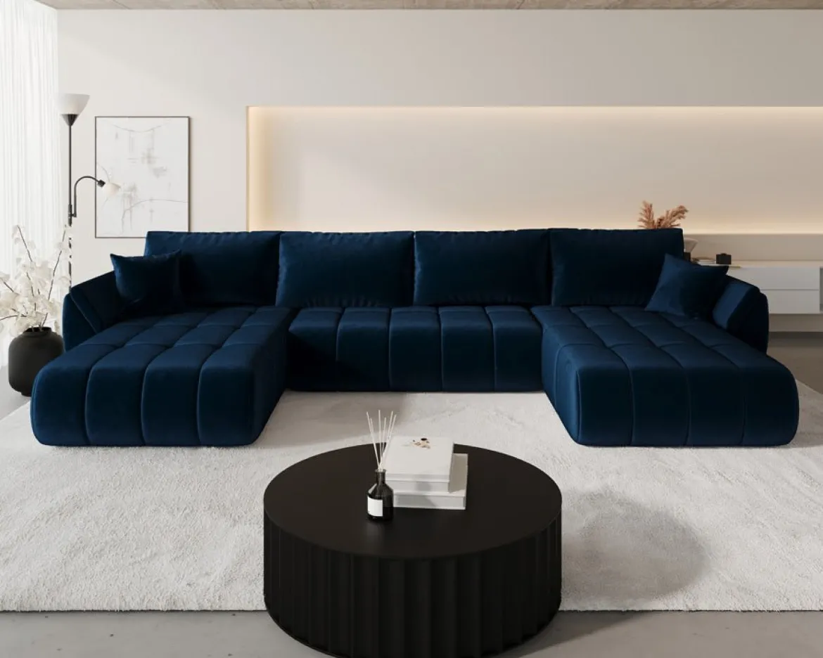 Designer Sofa Lenoa U mit Schlaf- und Klappfunktion in Samt
