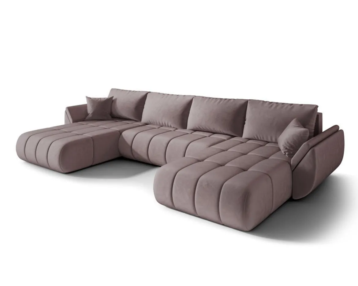 Designer Sofa Lenoa U mit Schlaf- und Klappfunktion in Samt