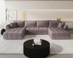 Designer Sofa Lenoa U mit Schlaf- und Klappfunktion in Samt