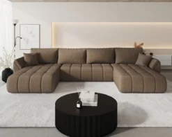 Designer Sofa Lenoa U mit Schlaf- und Klappfunktion in Samt