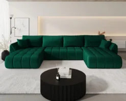 Designer Sofa Lenoa U mit Schlaf- und Klappfunktion in Samt