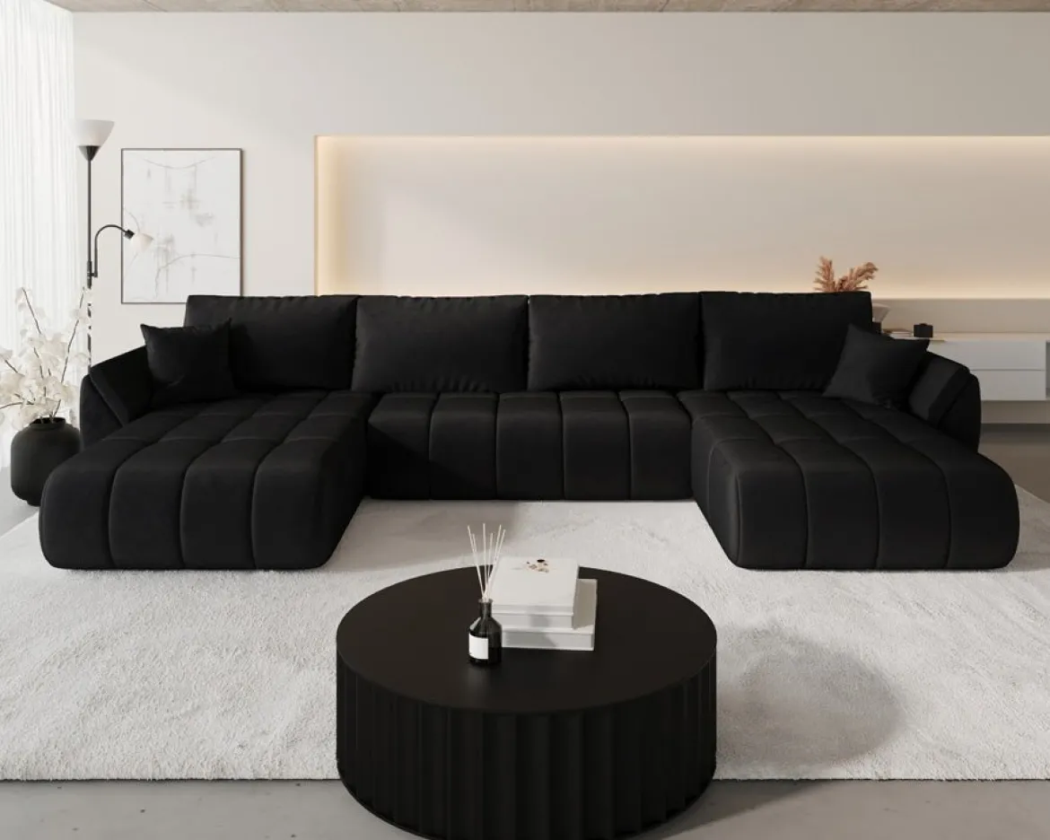Designer Sofa Lenoa U mit Schlaf- und Klappfunktion in Samt