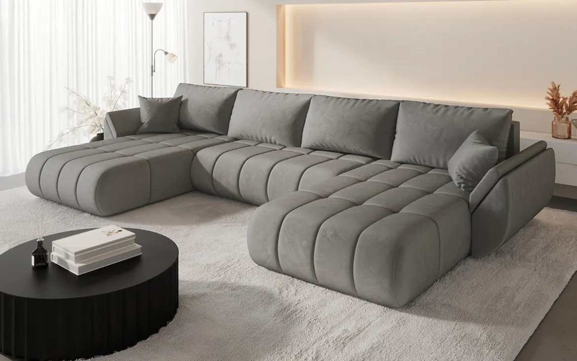Designer Sofa Lenoa U mit Schlaf- und Klappfunktion in Samt